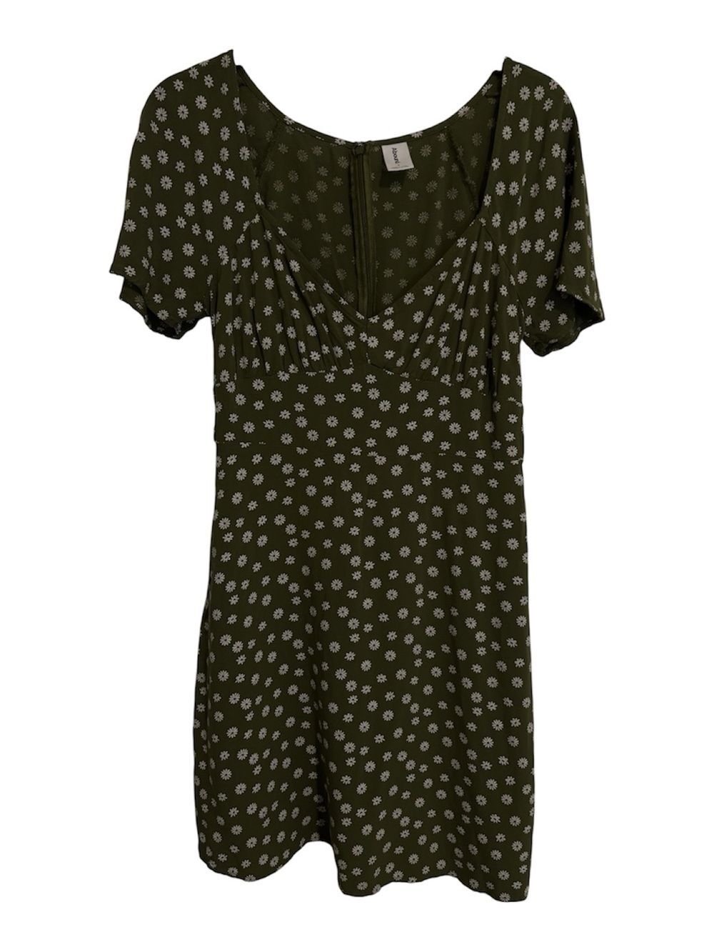 Small Abound Olive Green Mini Dress with White Daisy Print 90s Y2K Fit and Flare